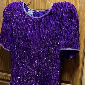 Senay Hand Made Plum Sequin Silk Dress